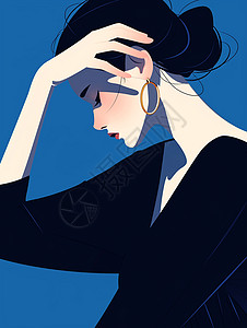 蓝色调优雅扁平风时尚女人背景图片