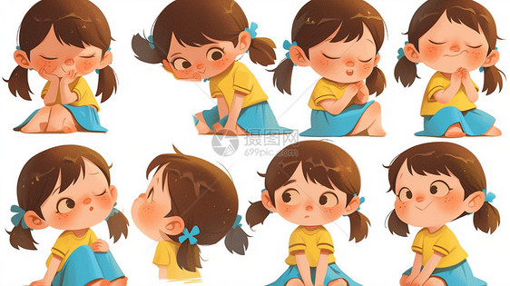 可爱的卡通小女孩各种动作与表情图片