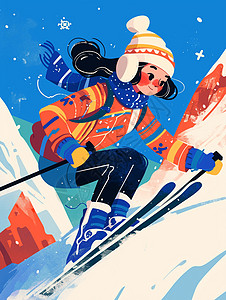 冬天穿着滑雪服装在滑雪的女孩图片
