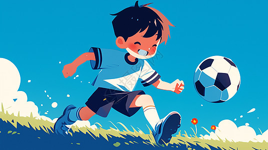 开心踢足球的卡通小男孩图片