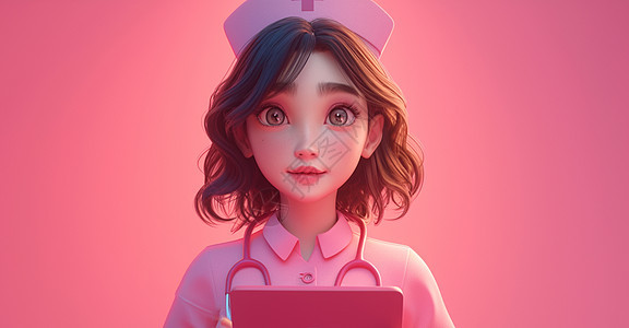 身穿粉色护士服装卷发卡通护士图片