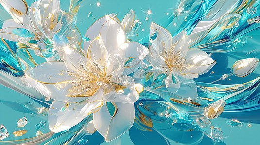 波光粼粼梦幻白色花瓣卡通花朵图片