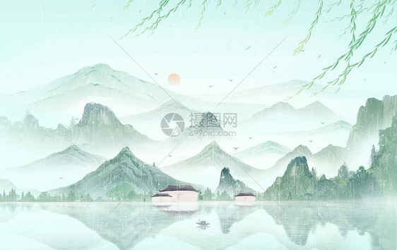 中国风二十四节气水墨山水插画背景图片