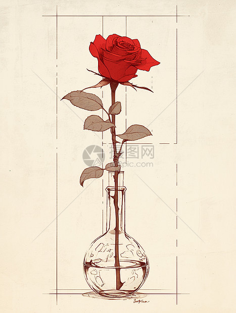 一朵娇艳的卡通红玫瑰图片