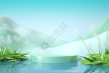 清新春季绿色清新水面展台设计图片