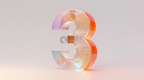 透明玻璃浅橙色数字3图片