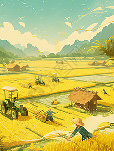 开着拖拉机农用车耕作的农民们背景图片