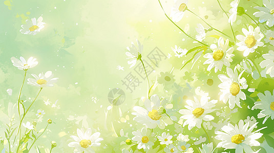 一大片盛开的卡通小雏菊背景图片