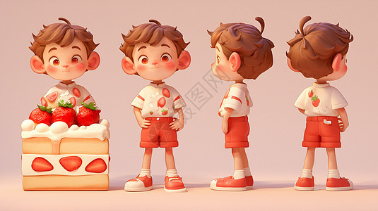 草莓蛋糕主题可爱的卡通小男孩IP形象图片