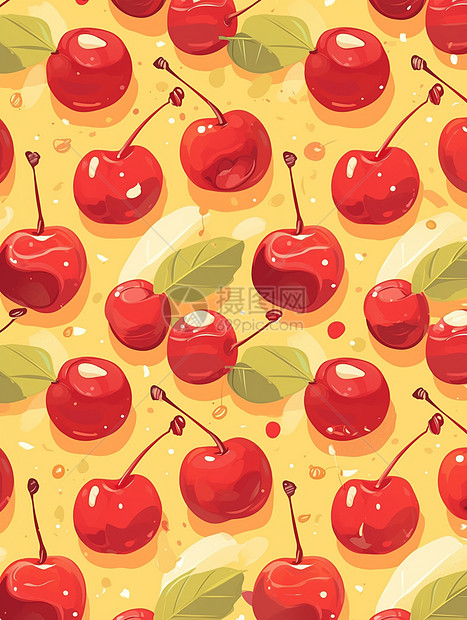 樱桃可爱的卡通水果背景图片