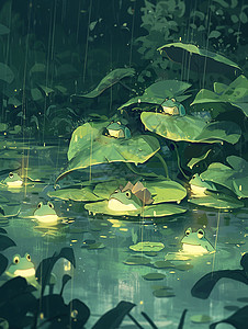 夜晚雨夜可爱的小青蛙图片