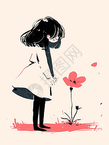 可爱的卡通小女孩与一朵粉花图片