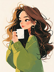 时尚优雅的喝咖啡卡通女青年图片