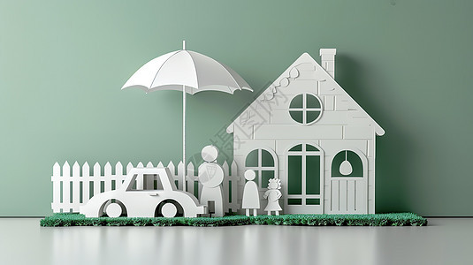 剪纸风保护家庭保险概念图图片