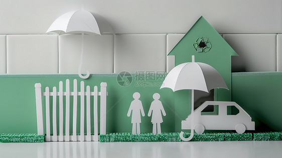 剪纸风保护家庭保险概念创意图片
