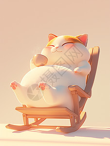 坐在椅子上喝茶肥胖可爱的卡通猫图片