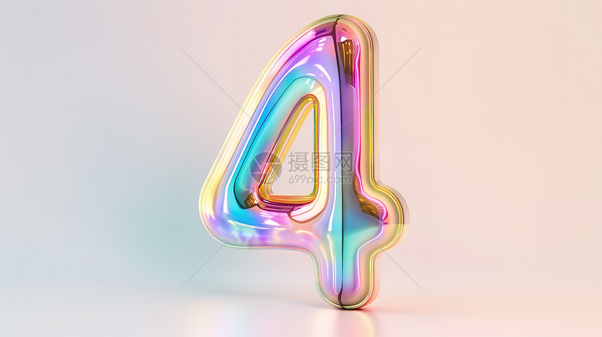 数字4炫彩创意彩虹3D图片