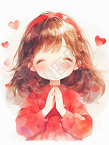 身穿小红裙子开心笑的可爱小女孩图片