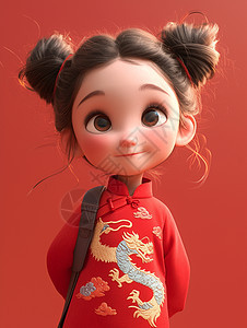 喜庆的红色衣服可爱的卡通小女孩图片