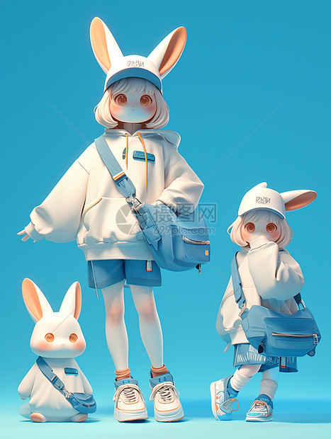 穿着时尚的打扮精致的可爱卡通小白兔图片