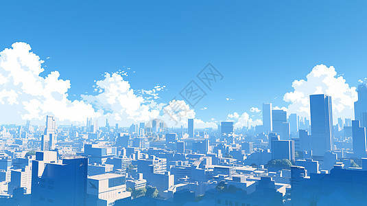 蓝天白云下一座时尚现代的卡通小城图片
