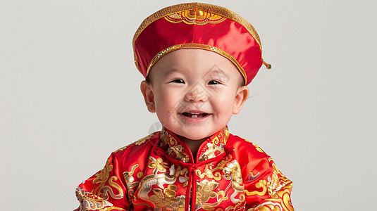 戴着红色帽子喜庆开心笑的婴儿图片