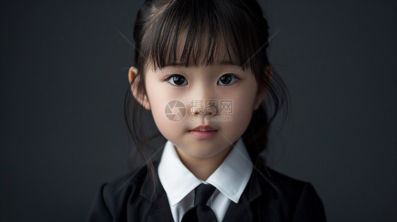 穿着深色校服大眼睛可爱的小女孩图片