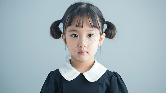 穿白色领衫齐刘海可爱的卡通小女孩图片