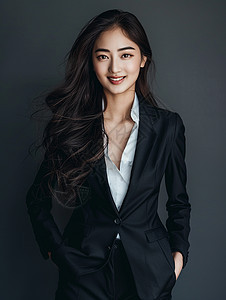 优雅穿着西装的职场亚洲女人图片