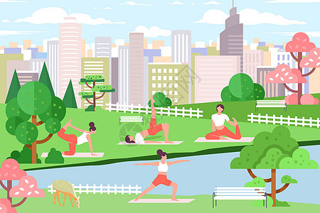 春季城市公园瑜伽图片