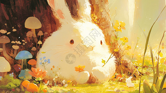 可爱的卡通小白兔趴着图片