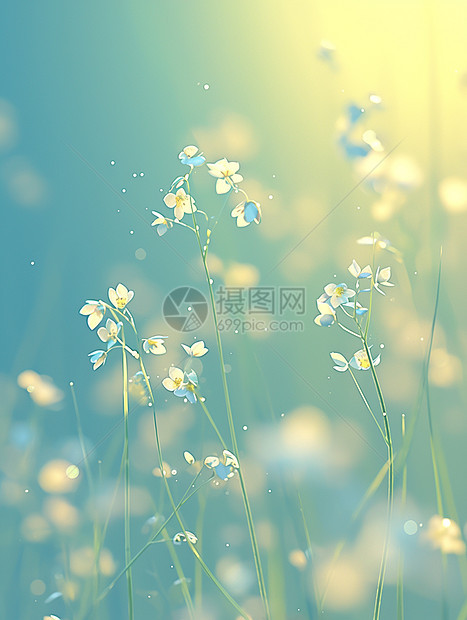 春天清晨挂着很多水珠的小草风景图片
