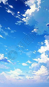 湛蓝色美丽的卡通天空中飘着几朵白云图片