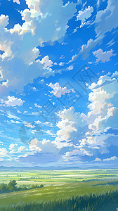 湛蓝色卡通天空中飘着白云图片