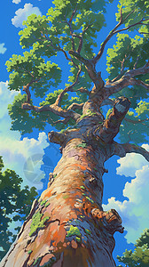 高大绿色的卡通古树背景图片