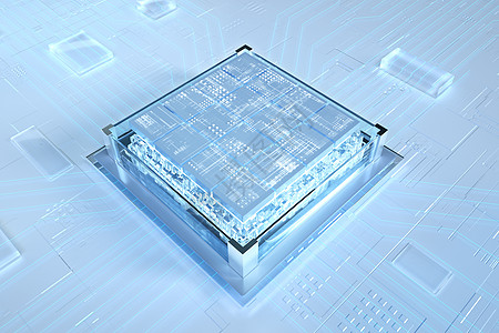 3D立体淡蓝色玻璃金属质感科技芯片背景设计图片