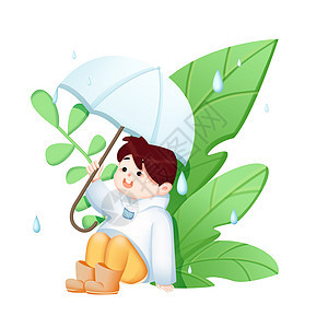 绿色可爱小女孩雨伞春天插画人物元素图片