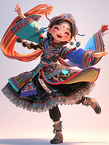 开心跳舞的民族风卡通女孩背景图片