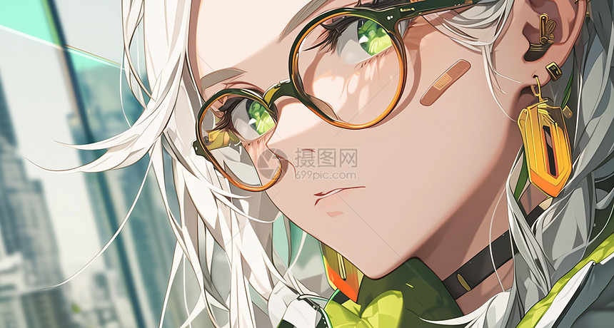 戴着眼镜绿色眼睛漂亮的卡通女孩头像图片