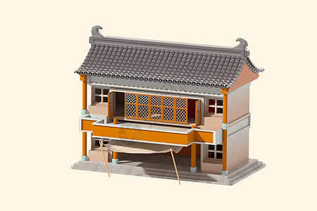 c4d立体卡通古建筑酒楼3d插画元素图片