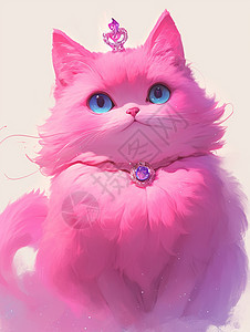 头戴皇冠粉色毛发大尾巴可爱的卡通小猫公主图片