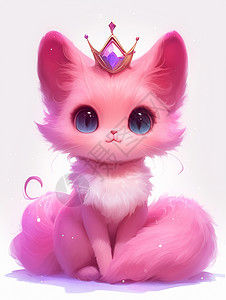 头戴皇冠粉色毛发大尾巴可爱的小猫公主图片
