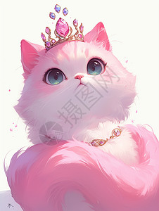 头戴皇冠粉色毛发大尾巴卡通小猫公主图片