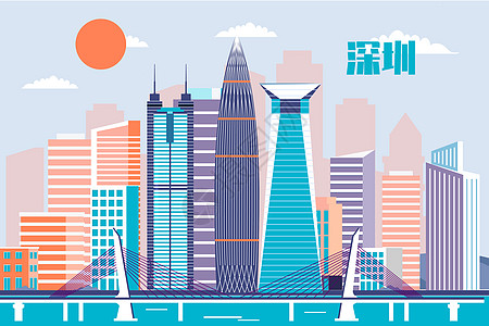 深圳城市建筑扁平矢量插画背景图片