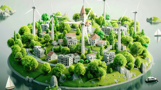 绿色家园新能源风车3D图片