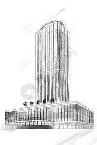 特色建筑素材深圳城市特色建筑水墨素描插画老地标深圳国际贸易中心大厦插画