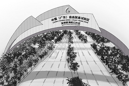 深圳城市特色建筑水墨素描插画老地标深圳前海蛇口片区图片