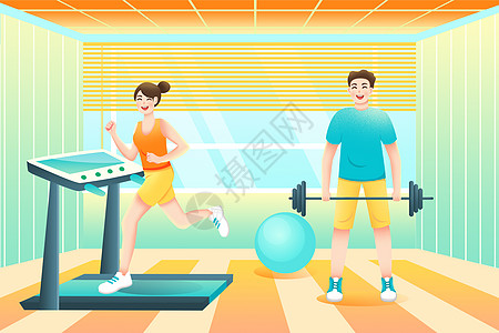 跑步的健身房运动插画