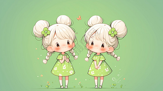 小女孩奔跑白色头发可爱的卡通小女孩穿着碎花裙插画