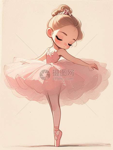 穿蓬蓬裙跳舞的可爱卡通小女孩图片